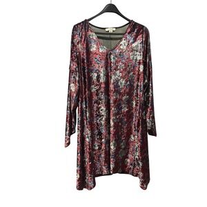 Simply Noelle Womens Burgundy Velvet Floral Cold Shoulder Tunic Dress Size S/M
